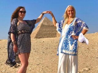guests posing in front of pyramids
